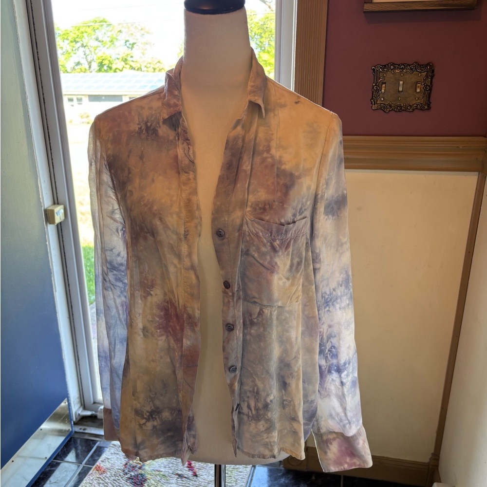 Young Fabulous & Broke Cream Blue and Purple Button Down Shirt